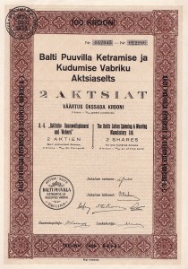 Balti Puuvilla Ketramise ja Kudumise Vabriku Aktsiaselts 2 Aksiat