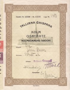 Tallinna Ühispank kolm osatähte 1936