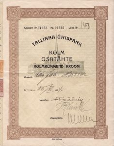 Tallinna Ühispank kolm osatähte 1934