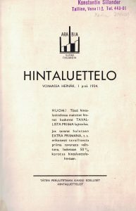 Arabia hintaluettelo 1934