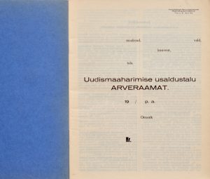 Uudismaaharimise usaldustalu arveraamat 1938 kasutamata back-side
