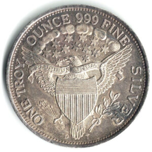 Seated Liberty Dollar Design One Troy Ounce .999 Fine Silver Round Vintage back-side
