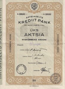 Krediit Pank üks aktsia 50 krooni