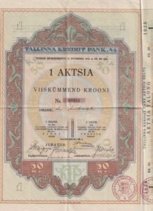 Tallinna krediit Pank A/S 1928  1 aktsia