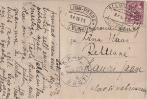Õnnelikult Tallinna jõudnud! 1922 back-side