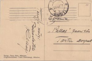 Konrad Mägi allkirjaga postkaart Pallasele 1921 other-side