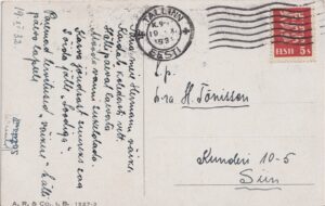 Hermann Tõnissoo (Tõnisson) (1890 – 1974) saadetud õnnitlus back-side