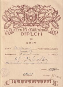 Ülemaaline Eesti noorsoo ühendus diplom 1935